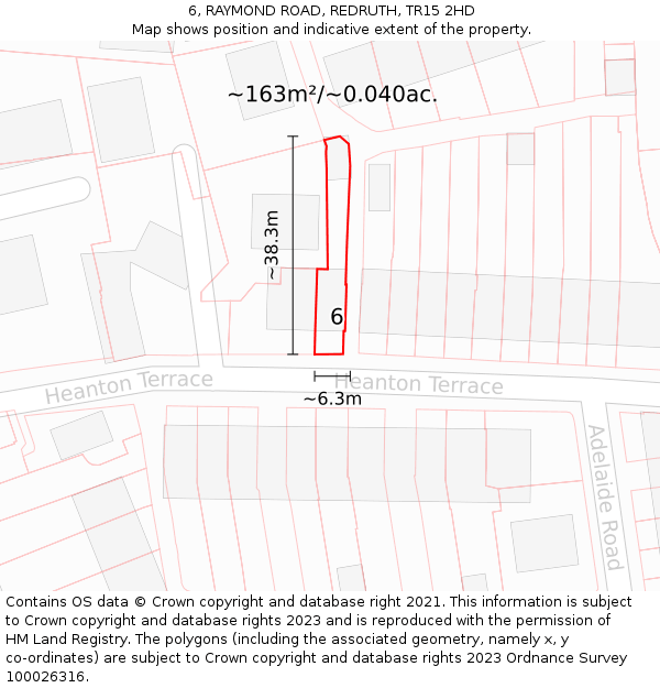 6, RAYMOND ROAD, REDRUTH, TR15 2HD: Plot and title map