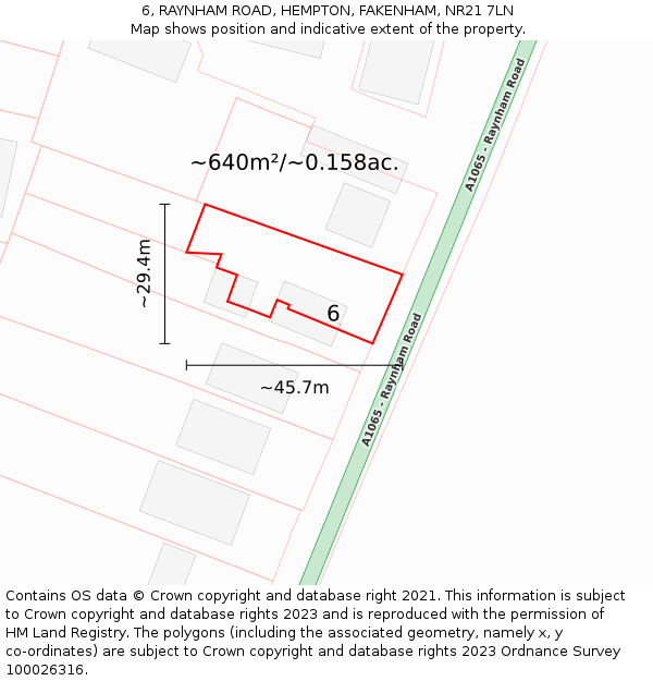 6, RAYNHAM ROAD, HEMPTON, FAKENHAM, NR21 7LN: Plot and title map