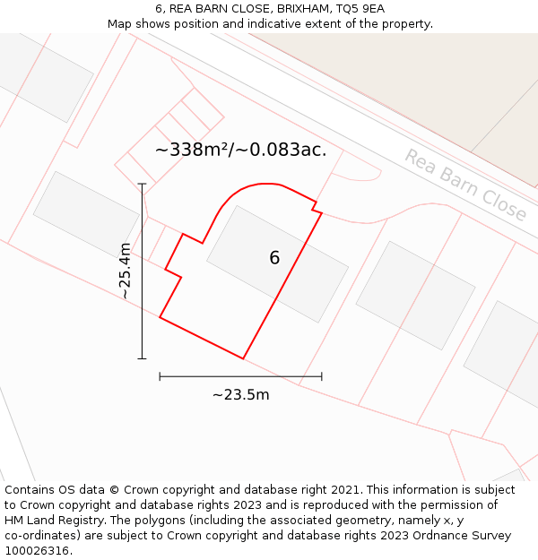 6, REA BARN CLOSE, BRIXHAM, TQ5 9EA: Plot and title map