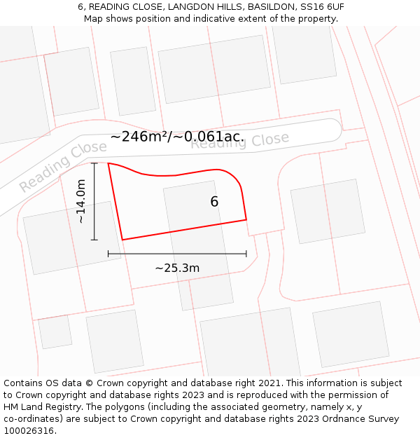 6, READING CLOSE, LANGDON HILLS, BASILDON, SS16 6UF: Plot and title map
