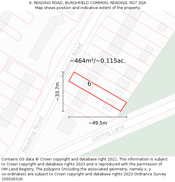 6, READING ROAD, BURGHFIELD COMMON, READING, RG7 3QA: Plot and title map