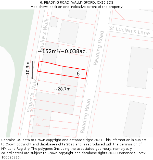 6, READING ROAD, WALLINGFORD, OX10 9DS: Plot and title map