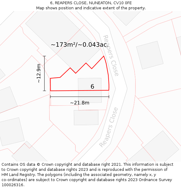 6, REAPERS CLOSE, NUNEATON, CV10 0FE: Plot and title map