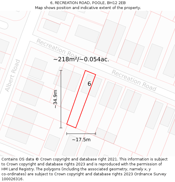 6, RECREATION ROAD, POOLE, BH12 2EB: Plot and title map