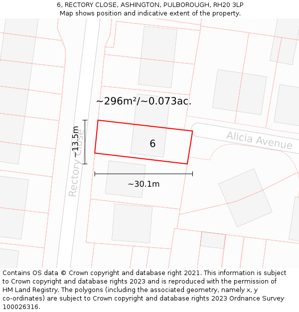 6, RECTORY CLOSE, ASHINGTON, PULBOROUGH, RH20 3LP: Plot and title map