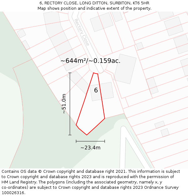 6, RECTORY CLOSE, LONG DITTON, SURBITON, KT6 5HR: Plot and title map