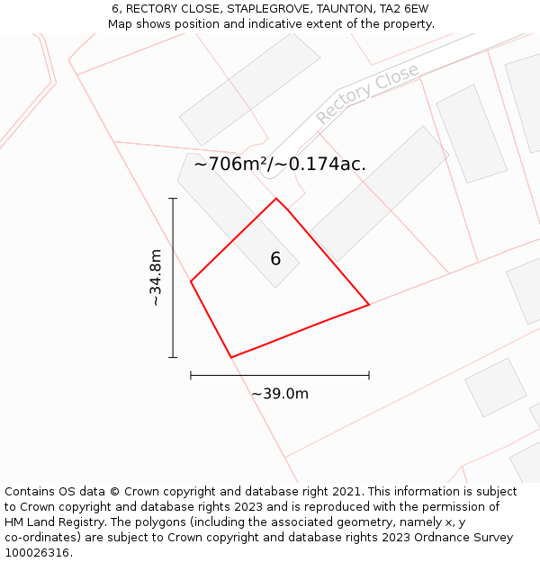 6, RECTORY CLOSE, STAPLEGROVE, TAUNTON, TA2 6EW: Plot and title map