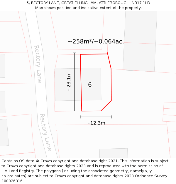 6, RECTORY LANE, GREAT ELLINGHAM, ATTLEBOROUGH, NR17 1LD: Plot and title map