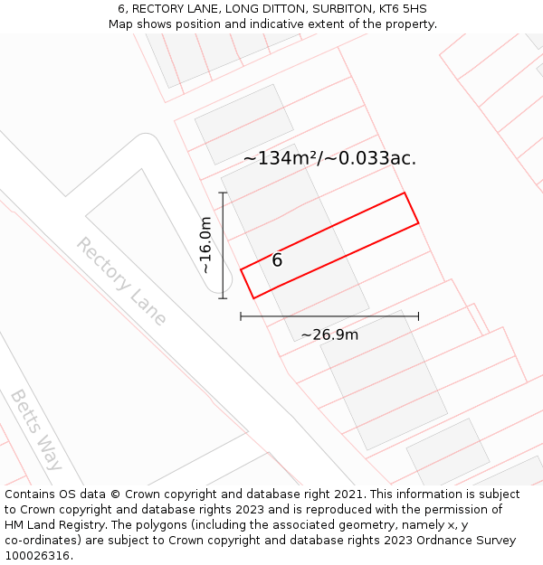 6, RECTORY LANE, LONG DITTON, SURBITON, KT6 5HS: Plot and title map