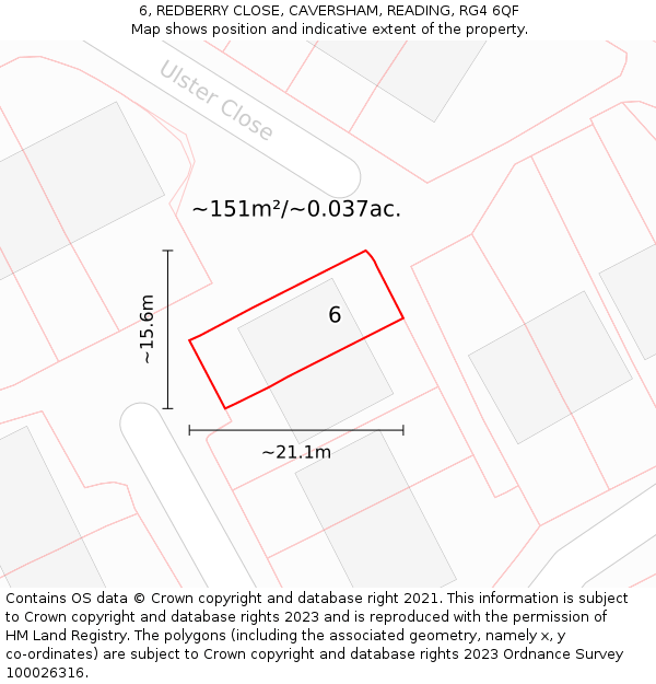6, REDBERRY CLOSE, CAVERSHAM, READING, RG4 6QF: Plot and title map