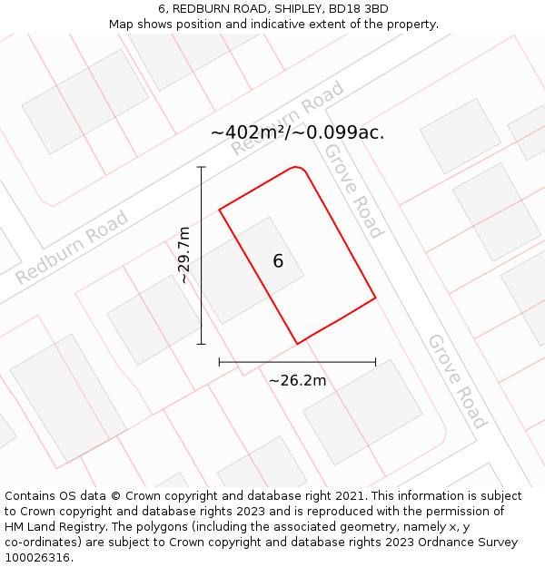 6, REDBURN ROAD, SHIPLEY, BD18 3BD: Plot and title map