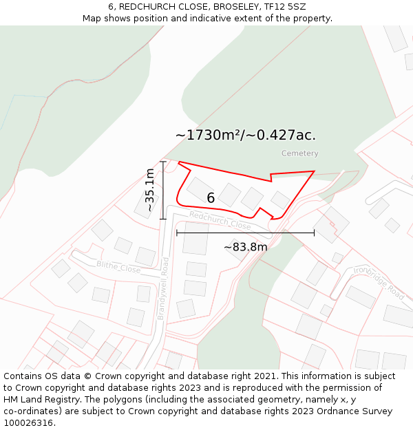 6, REDCHURCH CLOSE, BROSELEY, TF12 5SZ: Plot and title map