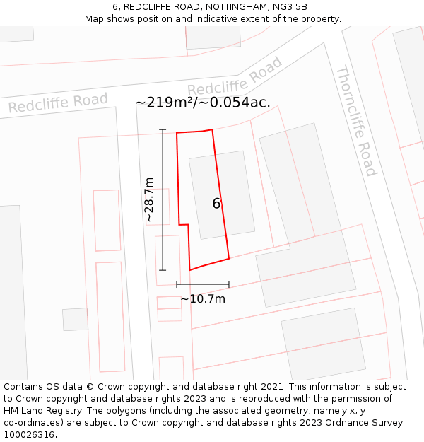 6, REDCLIFFE ROAD, NOTTINGHAM, NG3 5BT: Plot and title map