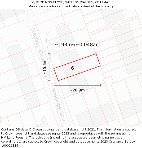 6, REDDINGS CLOSE, SAFFRON WALDEN, CB11 4AZ: Plot and title map