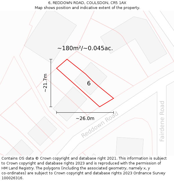 6, REDDOWN ROAD, COULSDON, CR5 1AX: Plot and title map