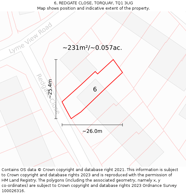 6, REDGATE CLOSE, TORQUAY, TQ1 3UG: Plot and title map