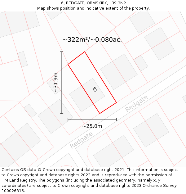 6, REDGATE, ORMSKIRK, L39 3NP: Plot and title map