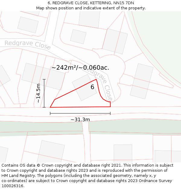 6, REDGRAVE CLOSE, KETTERING, NN15 7DN: Plot and title map