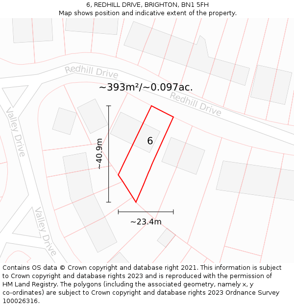 6, REDHILL DRIVE, BRIGHTON, BN1 5FH: Plot and title map