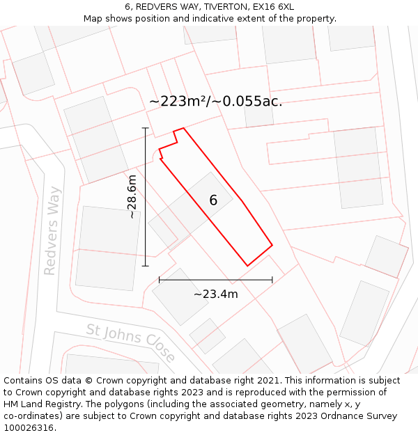6, REDVERS WAY, TIVERTON, EX16 6XL: Plot and title map