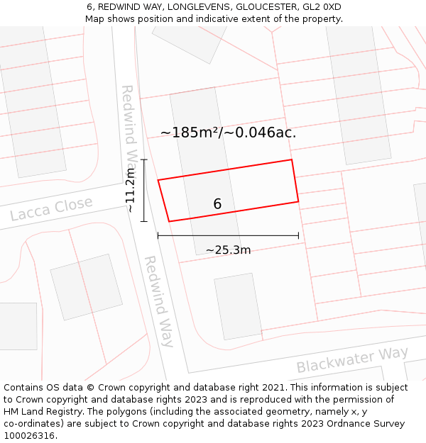 6, REDWIND WAY, LONGLEVENS, GLOUCESTER, GL2 0XD: Plot and title map