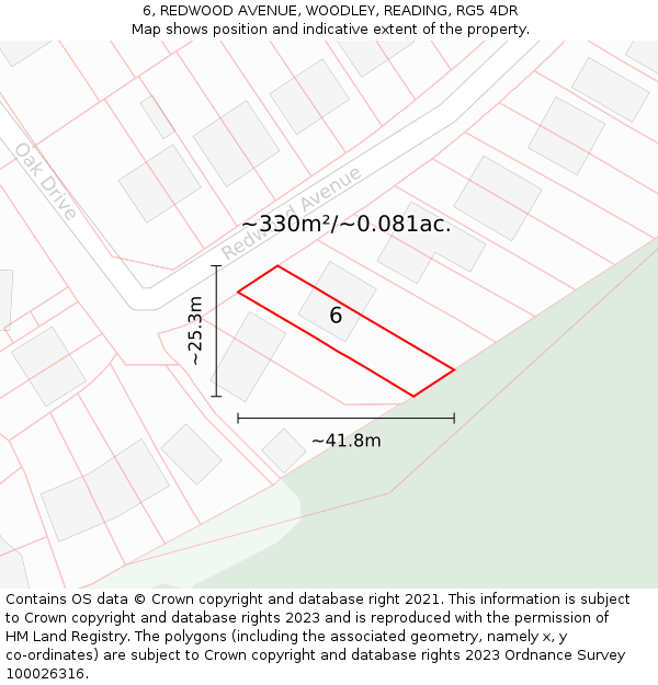 6, REDWOOD AVENUE, WOODLEY, READING, RG5 4DR: Plot and title map