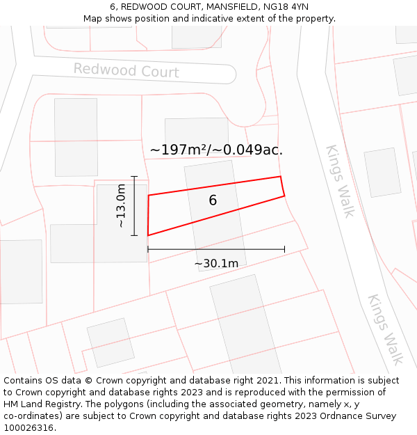 6, REDWOOD COURT, MANSFIELD, NG18 4YN: Plot and title map
