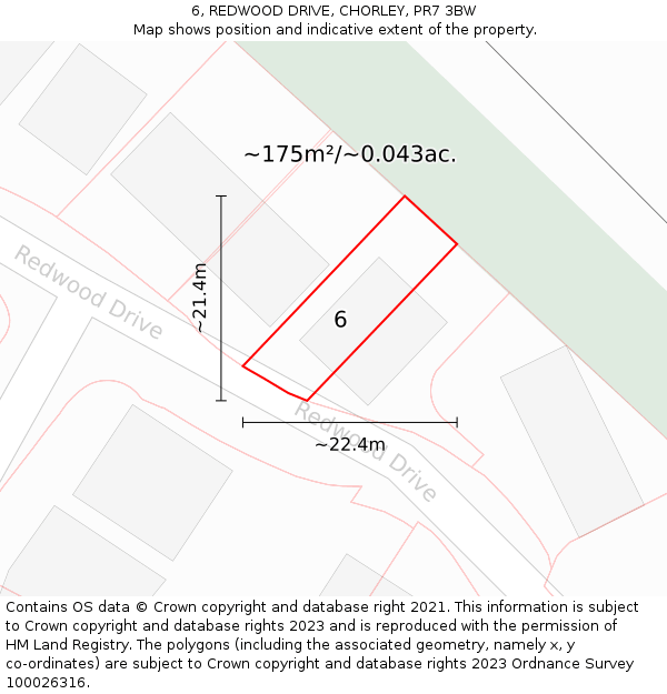 6, REDWOOD DRIVE, CHORLEY, PR7 3BW: Plot and title map