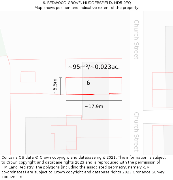6, REDWOOD GROVE, HUDDERSFIELD, HD5 9EQ: Plot and title map