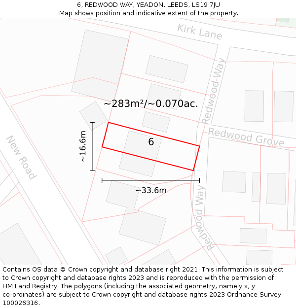 6, REDWOOD WAY, YEADON, LEEDS, LS19 7JU: Plot and title map