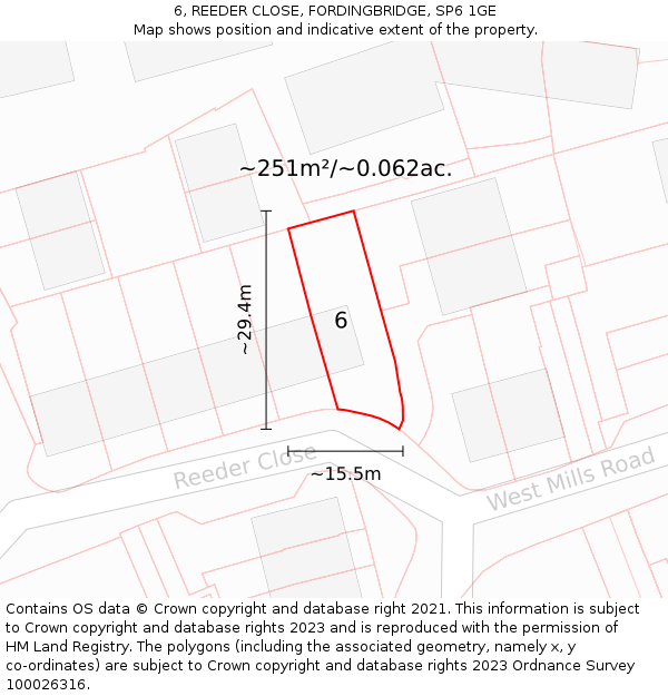 6, REEDER CLOSE, FORDINGBRIDGE, SP6 1GE: Plot and title map
