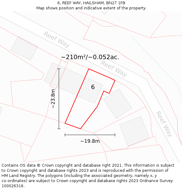 6, REEF WAY, HAILSHAM, BN27 1FB: Plot and title map