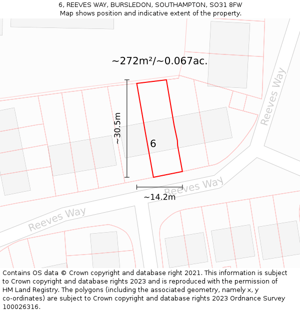 6, REEVES WAY, BURSLEDON, SOUTHAMPTON, SO31 8FW: Plot and title map