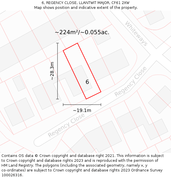 6, REGENCY CLOSE, LLANTWIT MAJOR, CF61 2XW: Plot and title map