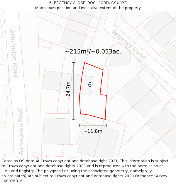 6, REGENCY CLOSE, ROCHFORD, SS4 1XD: Plot and title map