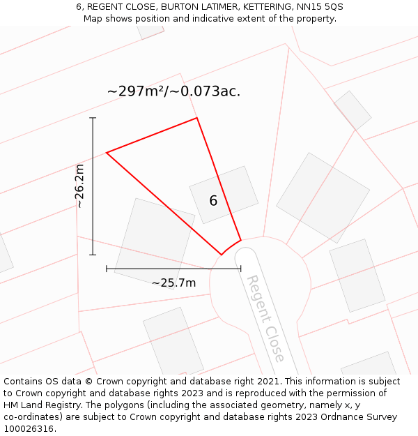 6, REGENT CLOSE, BURTON LATIMER, KETTERING, NN15 5QS: Plot and title map