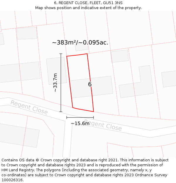 6, REGENT CLOSE, FLEET, GU51 3NS: Plot and title map