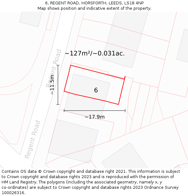 6, REGENT ROAD, HORSFORTH, LEEDS, LS18 4NP: Plot and title map