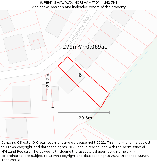 6, RENNISHAW WAY, NORTHAMPTON, NN2 7NE: Plot and title map