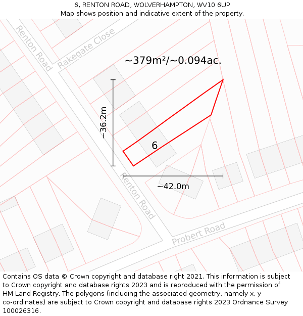6, RENTON ROAD, WOLVERHAMPTON, WV10 6UP: Plot and title map