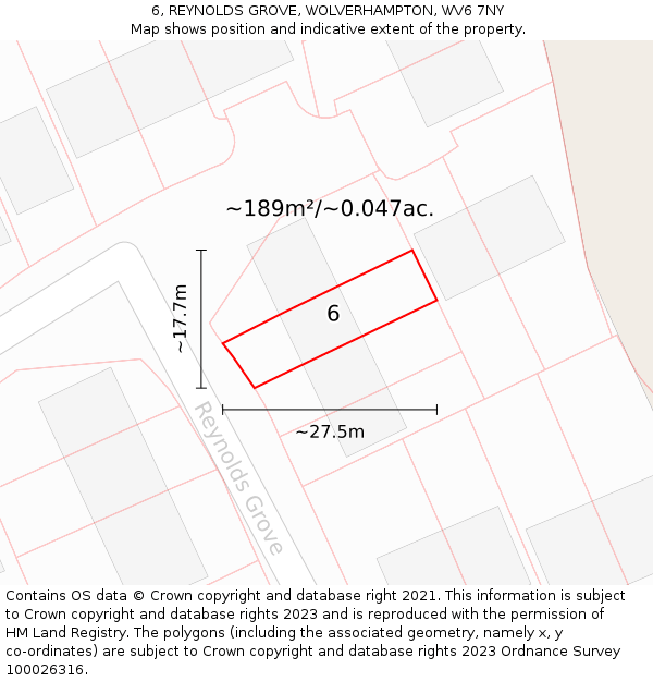 6, REYNOLDS GROVE, WOLVERHAMPTON, WV6 7NY: Plot and title map