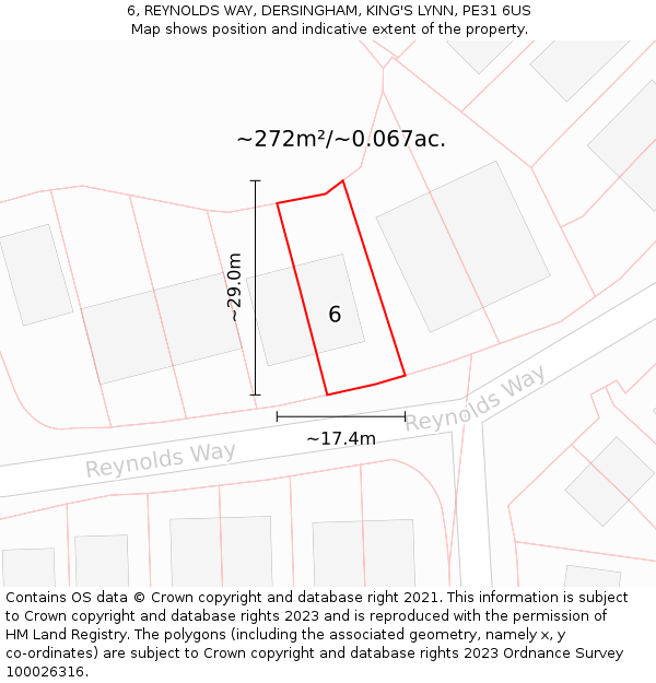 6, REYNOLDS WAY, DERSINGHAM, KING'S LYNN, PE31 6US: Plot and title map