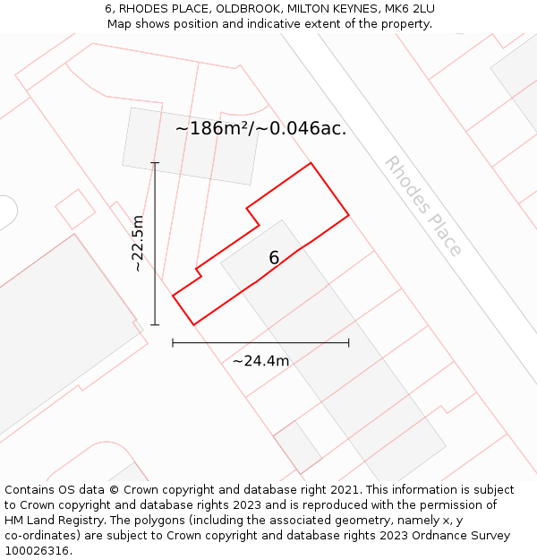 6, RHODES PLACE, OLDBROOK, MILTON KEYNES, MK6 2LU: Plot and title map