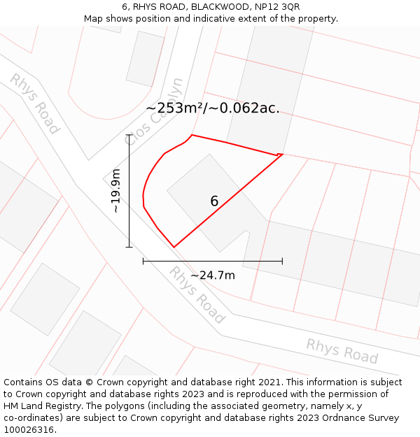 6, RHYS ROAD, BLACKWOOD, NP12 3QR: Plot and title map