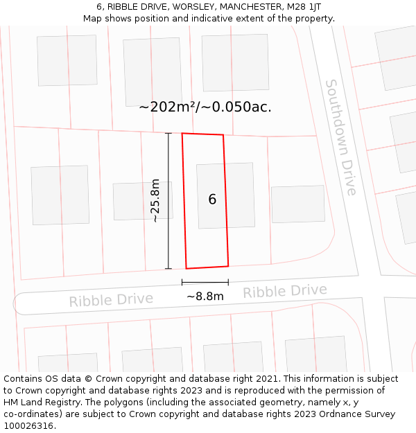 6, RIBBLE DRIVE, WORSLEY, MANCHESTER, M28 1JT: Plot and title map