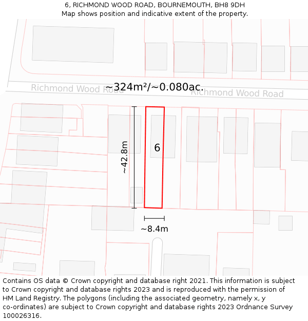 6, RICHMOND WOOD ROAD, BOURNEMOUTH, BH8 9DH: Plot and title map