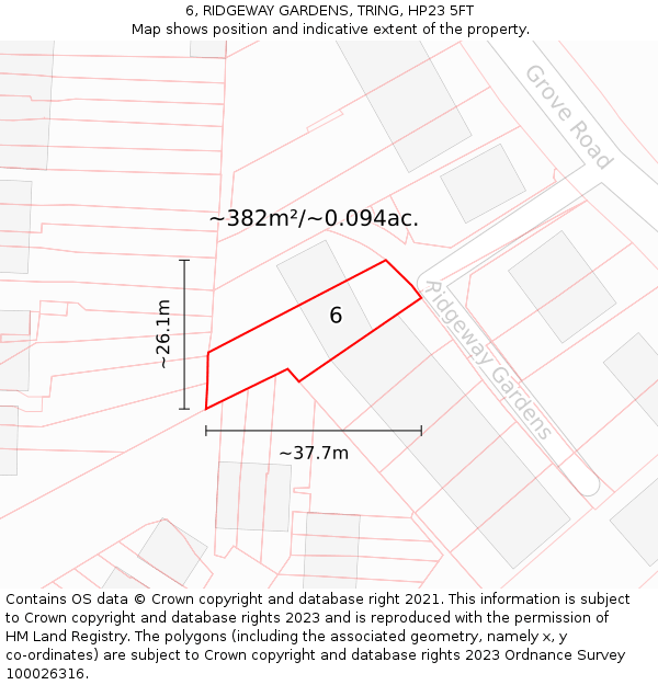 6, RIDGEWAY GARDENS, TRING, HP23 5FT: Plot and title map