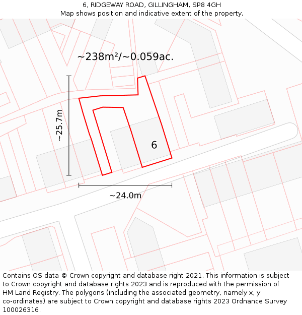 6, RIDGEWAY ROAD, GILLINGHAM, SP8 4GH: Plot and title map