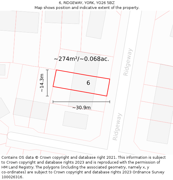 6, RIDGEWAY, YORK, YO26 5BZ: Plot and title map