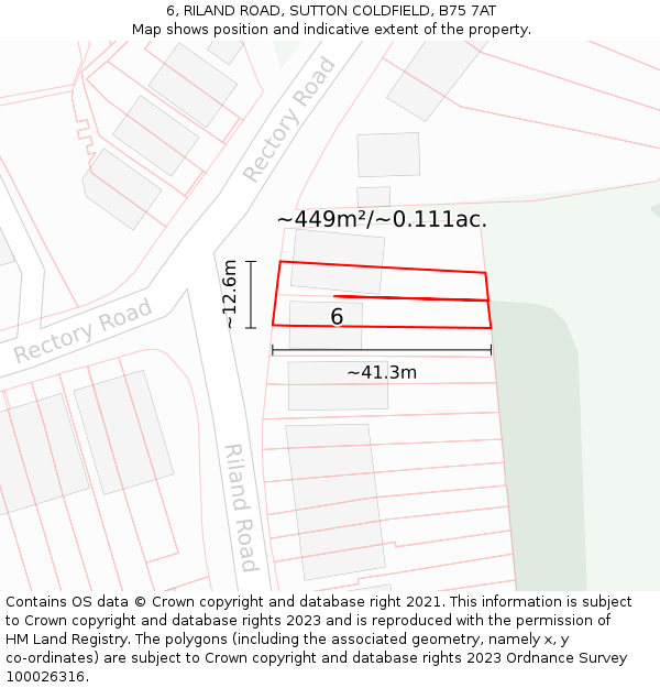 6, RILAND ROAD, SUTTON COLDFIELD, B75 7AT: Plot and title map